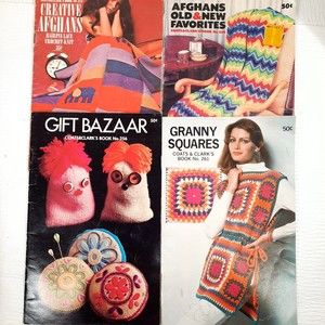 Vintage Coats & Clark's Books Creative Afghans Gift Bazaar Granny Squares 1970s